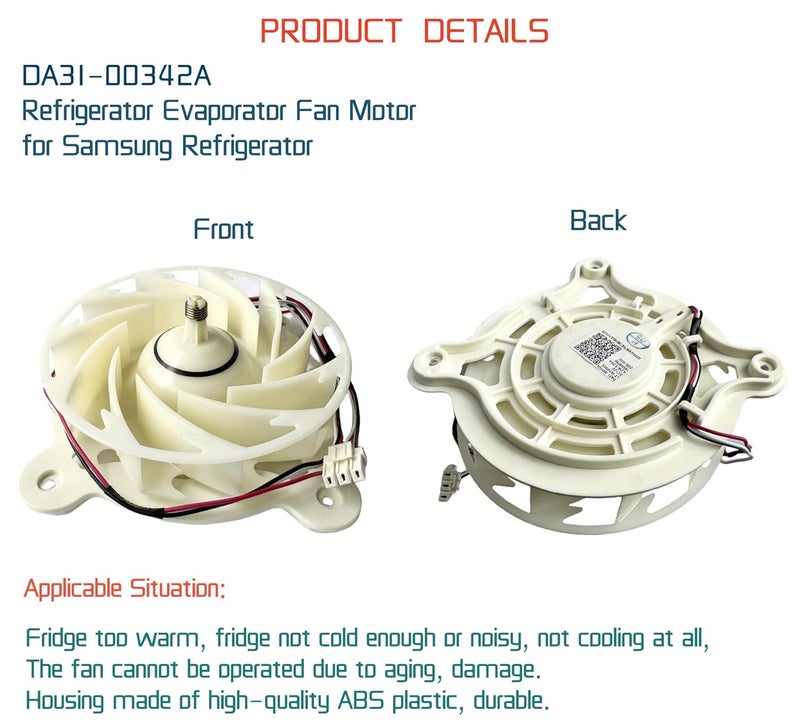 IXGPUTS Upgraded DA31-00342A Refrigerator Evaporator Fan Motor (OEM) for Samsung Refrigerator Replaces EAP12590899,4982090, ARES2130RA, AP6803165, PS12590899 2-Years Warranty - Image 3